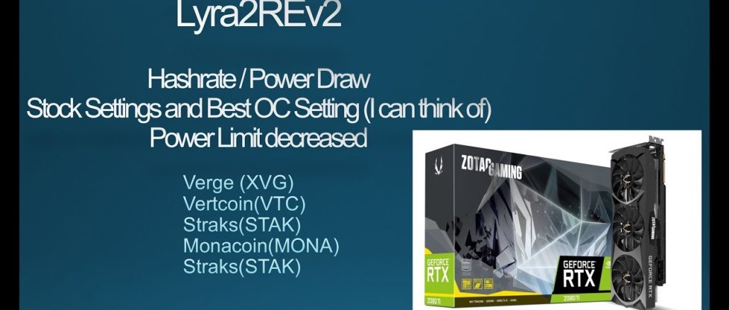 RTX 2080 Ti -  Mining Lyra2REv2 at 121.16MH/s! Overclock and Power Draw