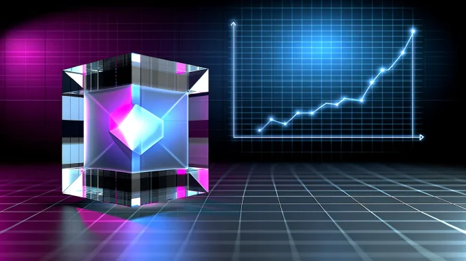 Solana blockchain institutional adoption concept with geometric token visualization and technical market structure
